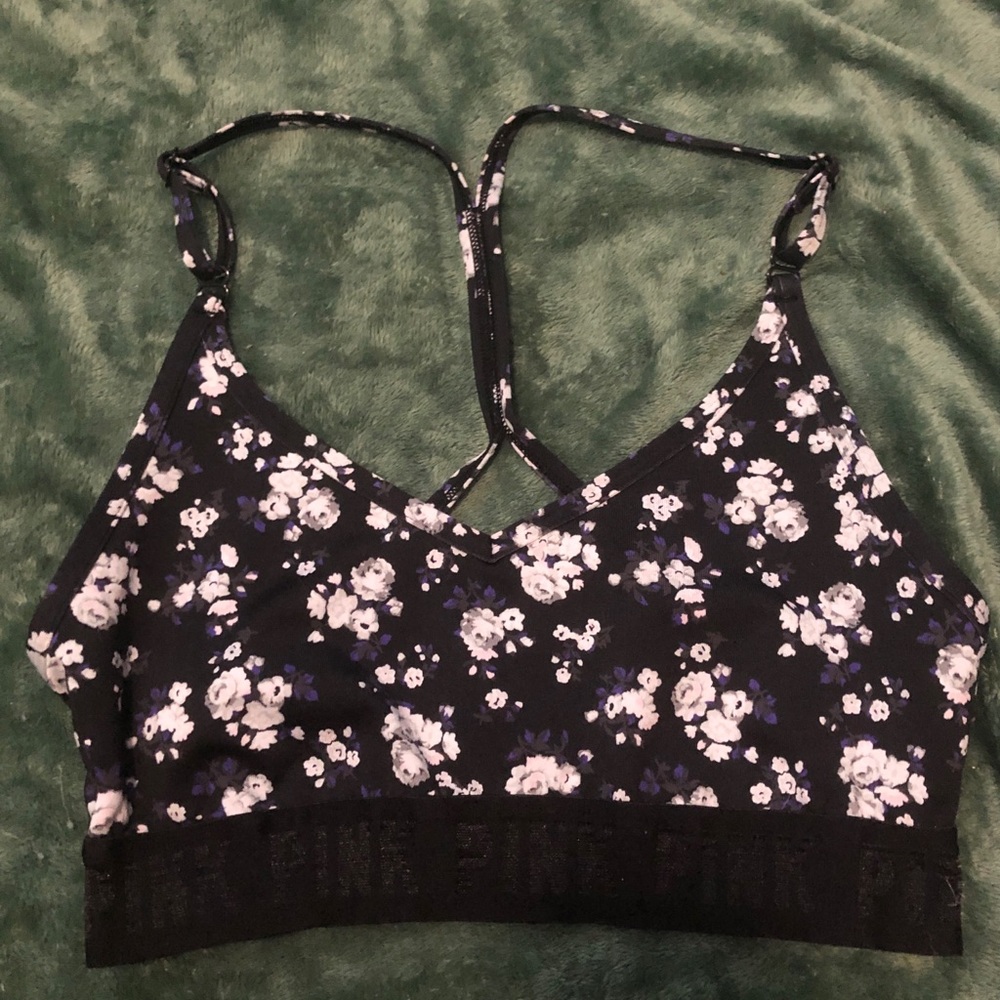 VS Pink black and floral print v-neck